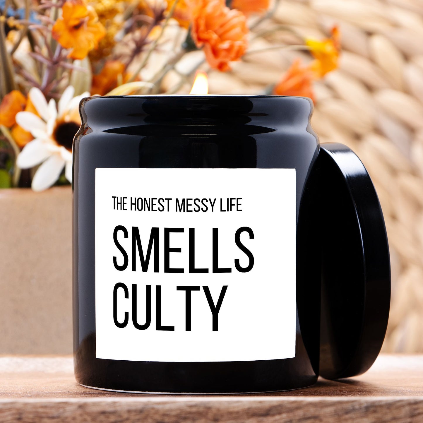 Smells Culty Candle Ceramic 8oz (Black)
