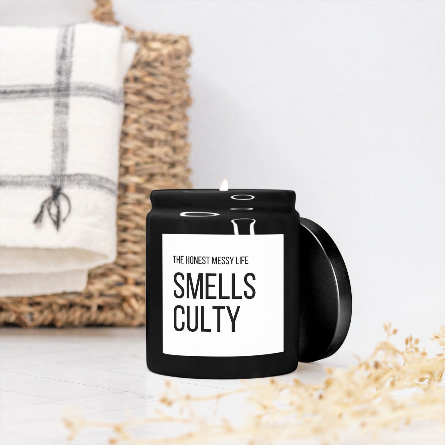 Smells Culty Candle Ceramic 8oz (Black)