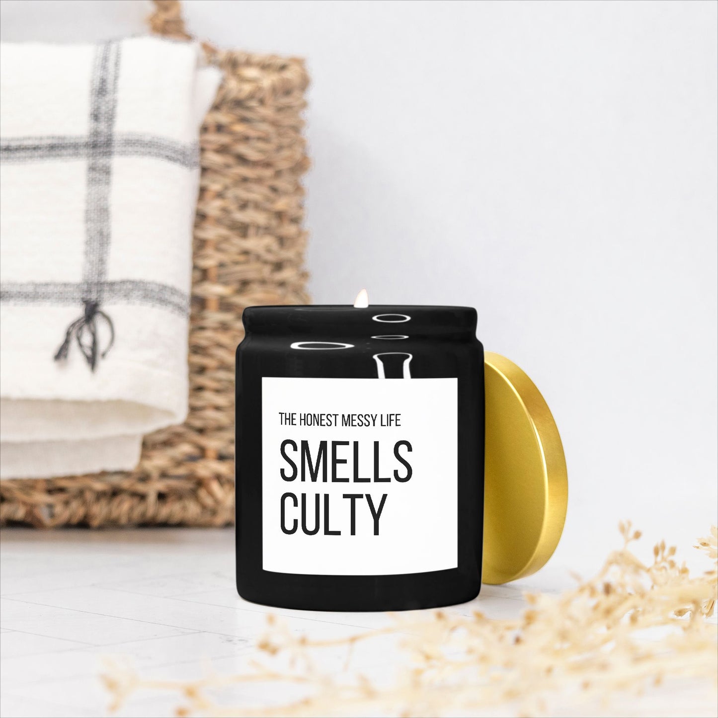 Smells Culty Candle Ceramic 8oz (Black)